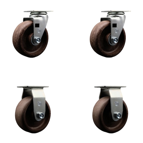 Service Caster 5'' High Temp Glass Filled Nylon Caster Set w/Roller Bearing 2 Swivel 2 Rigid, 4PK SCC-20S520-GFNRHT-2-R-2 - main